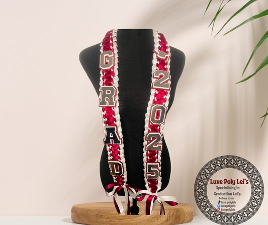 Maroon & White Inspired Graduation Sash Open Lei