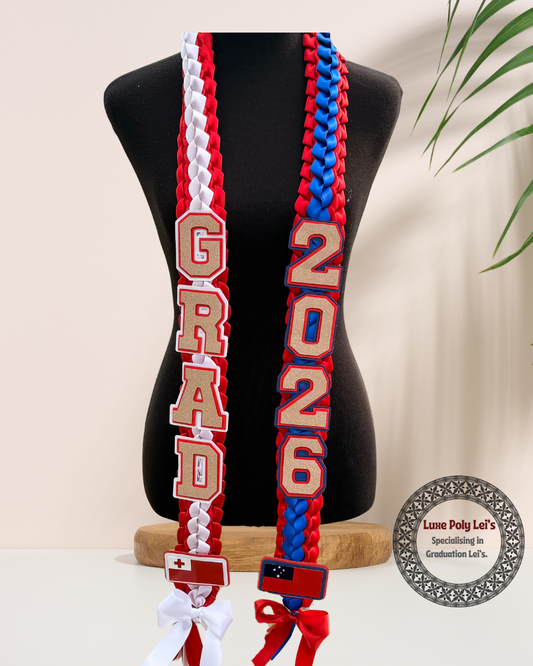 Half / Half Graduation Sash Open Lei with flags