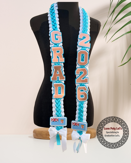 Fijian Inspired Graduation Sash Lei with Flags