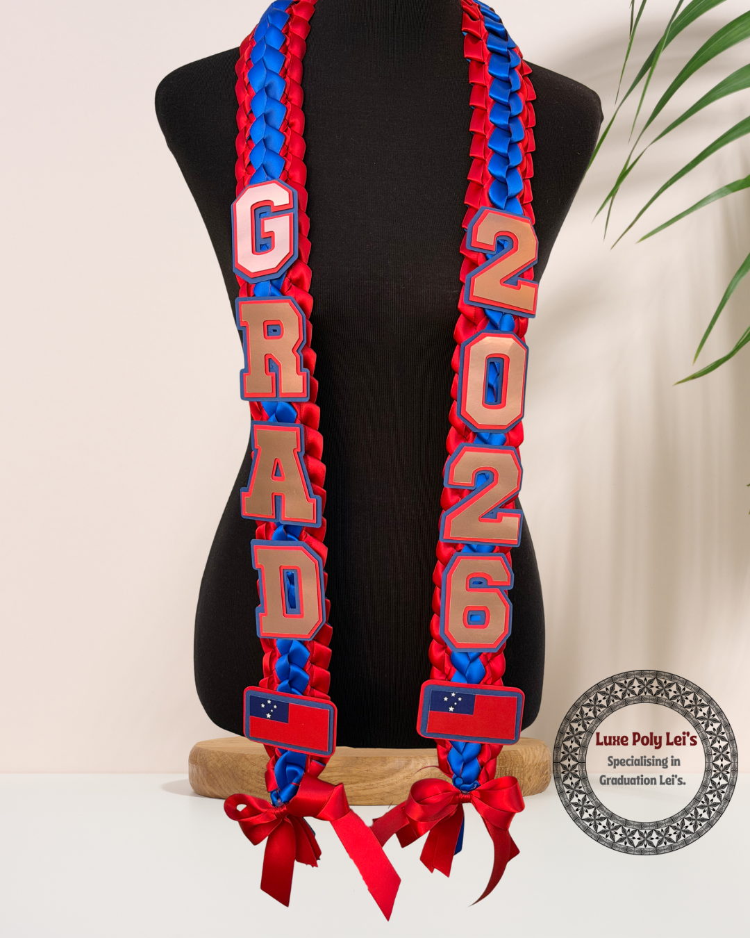 Pre-Made Samoan Inspired Graduation Sash Lei with Flags