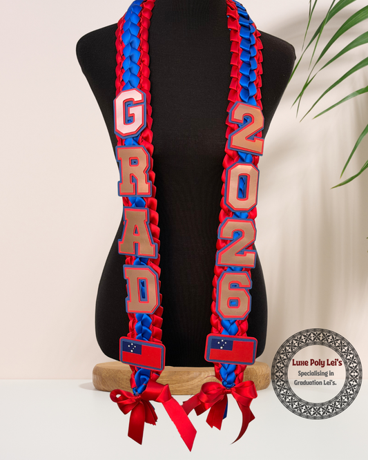 Pre-Made Samoan Inspired Graduation Sash Lei with Flags