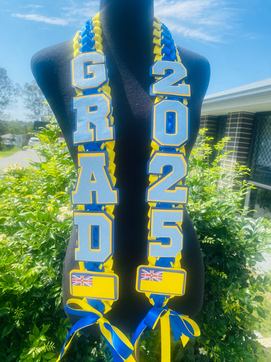 Niuean Lei with Flags Graduation Sash Open Lei