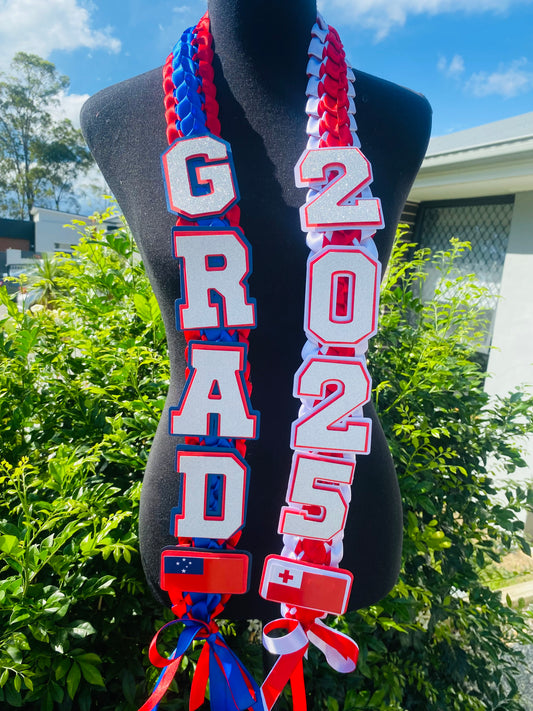 Half / Half Graduation Sash Open Lei with flags