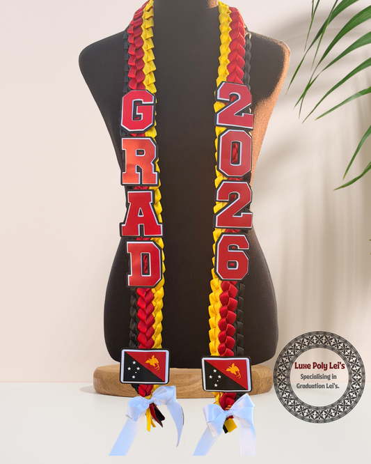 Papua New Guinea Inspired Graduation Sash Lei with Flags