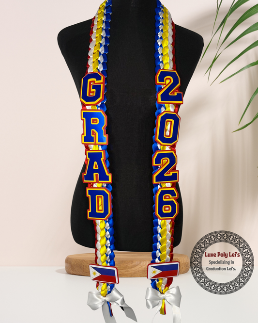 Filipino with Filipino Flag Graduation Sash Open Lei