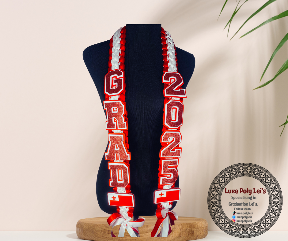 Tongan with Tongan Flag Graduation Sash Open Lei